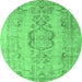 Round Machine Washable Persian Emerald Green Bohemian Area Rugs, wshcon732emgrn
