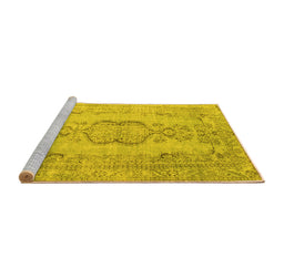 Sideview of Machine Washable Persian Yellow Bohemian Rug, wshcon732yw