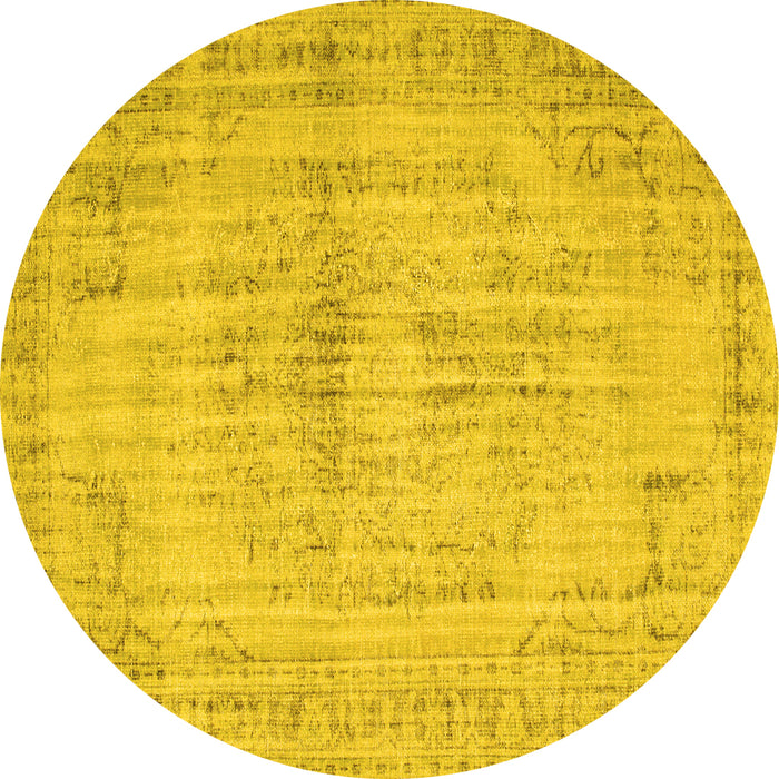 Round Machine Washable Abstract Yellow Contemporary Rug, wshcon733yw