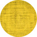 Round Machine Washable Abstract Yellow Contemporary Rug, wshcon733yw