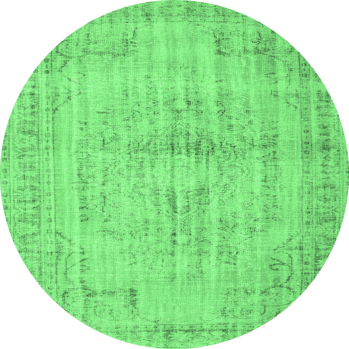 Round Machine Washable Abstract Emerald Green Contemporary Area Rugs, wshcon733emgrn