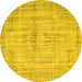 Round Abstract Yellow Contemporary Rug, con733yw