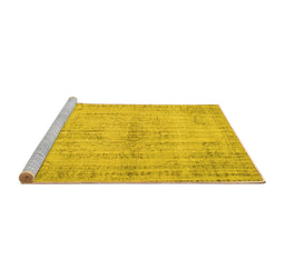 Sideview of Machine Washable Abstract Yellow Contemporary Rug, wshcon733yw
