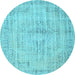 Round Machine Washable Abstract Light Blue Contemporary Rug, wshcon733lblu