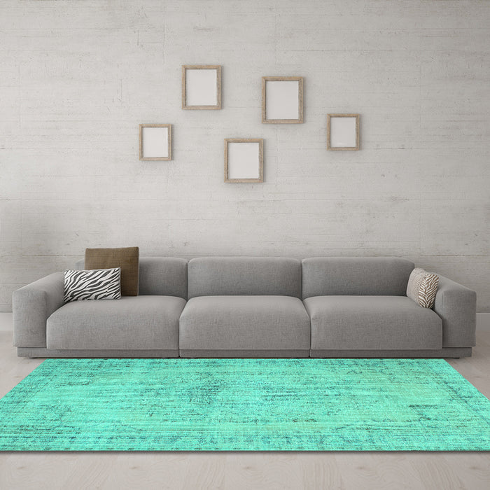 Machine Washable Abstract Turquoise Contemporary Area Rugs in a Living Room,, wshcon733turq