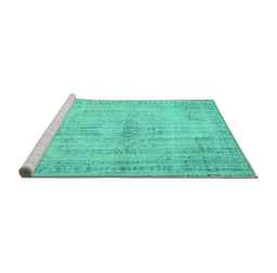 Sideview of Machine Washable Abstract Turquoise Contemporary Area Rugs, wshcon733turq