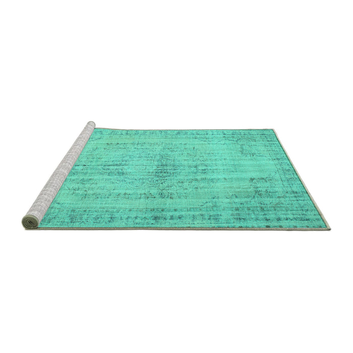 Sideview of Machine Washable Abstract Turquoise Contemporary Area Rugs, wshcon733turq