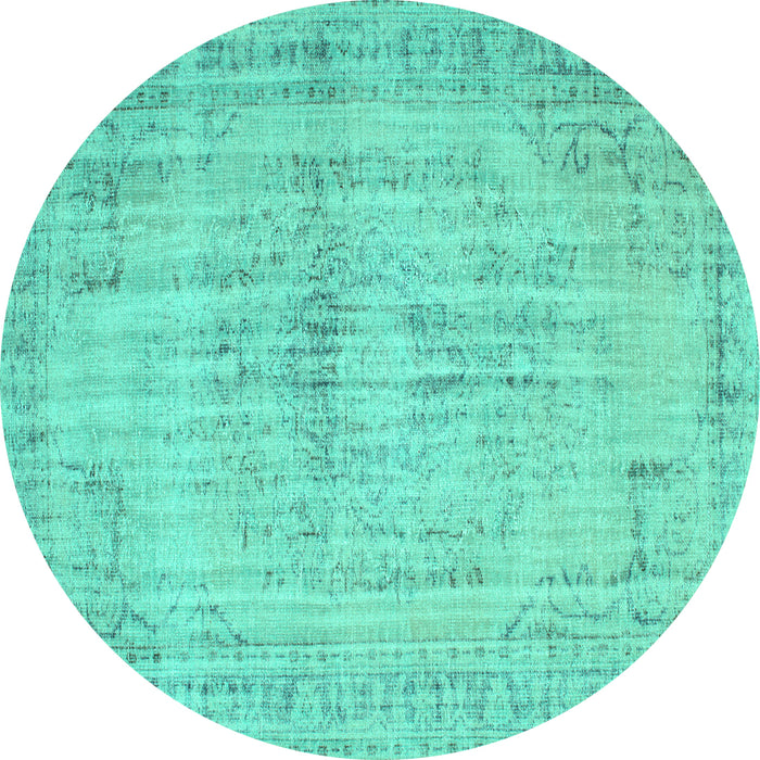 Round Machine Washable Abstract Turquoise Contemporary Area Rugs, wshcon733turq