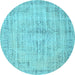 Round Abstract Light Blue Contemporary Rug, con733lblu