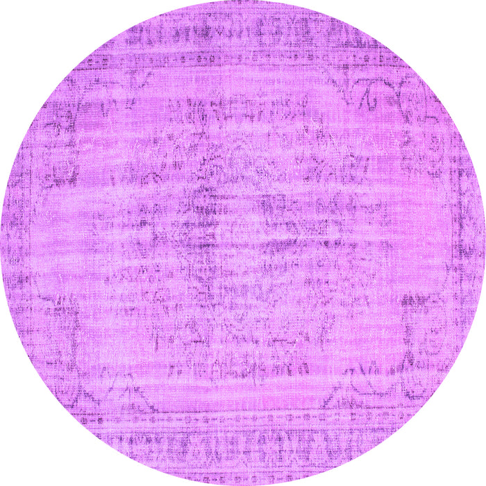 Round Machine Washable Abstract Purple Contemporary Area Rugs, wshcon733pur
