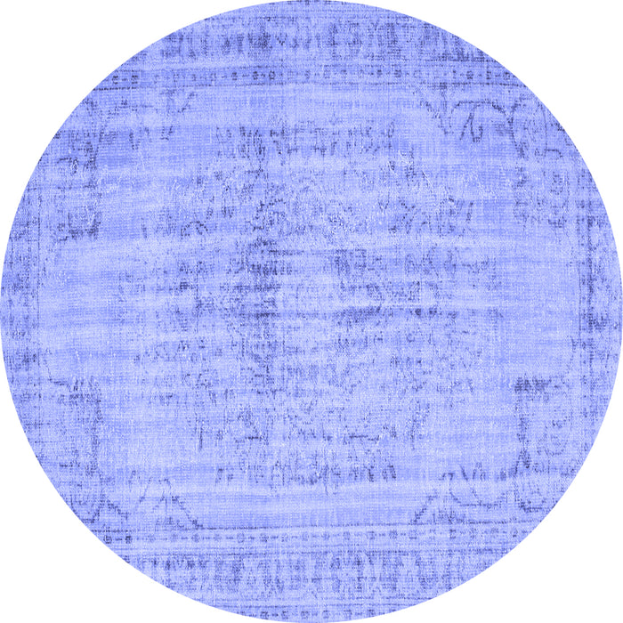 Round Abstract Blue Contemporary Rug, con733blu