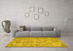 Machine Washable Abstract Yellow Contemporary Rug in a Living Room, wshcon734yw