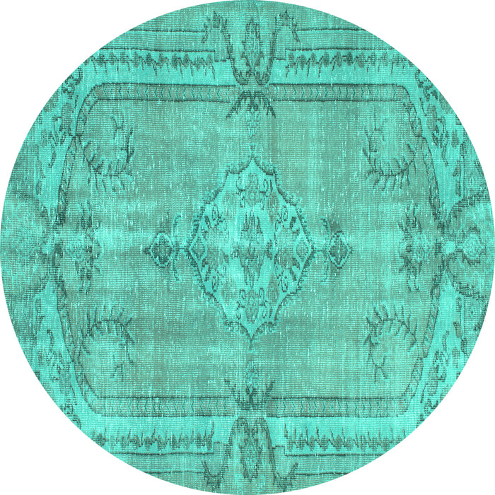 Round Abstract Turquoise Contemporary Rug, con734turq