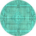 Round Abstract Turquoise Contemporary Rug, con734turq