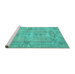 Sideview of Machine Washable Abstract Turquoise Contemporary Area Rugs, wshcon734turq