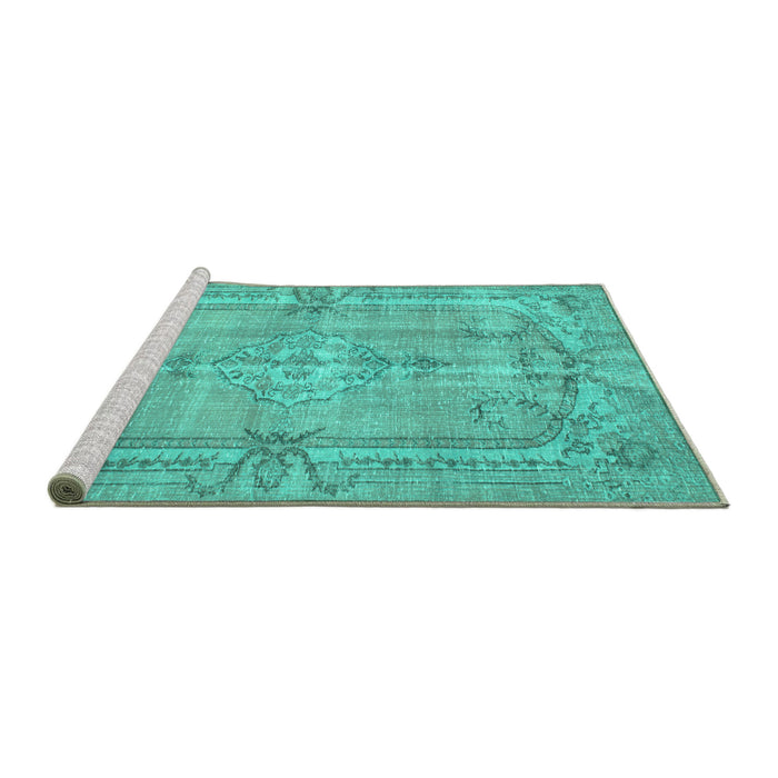 Sideview of Machine Washable Abstract Turquoise Contemporary Area Rugs, wshcon734turq