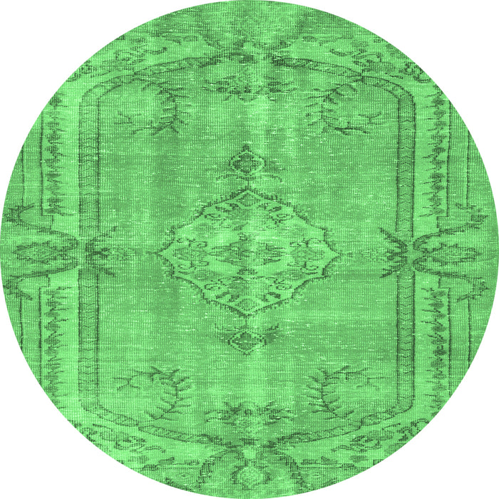 Round Machine Washable Abstract Emerald Green Contemporary Area Rugs, wshcon734emgrn