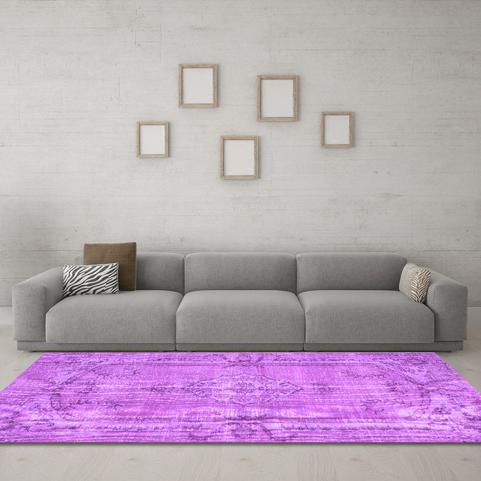Machine Washable Abstract Purple Contemporary Area Rugs in a Living Room, wshcon734pur