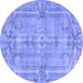 Round Abstract Blue Contemporary Rug, con734blu