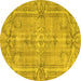 Round Abstract Yellow Contemporary Rug, con734yw