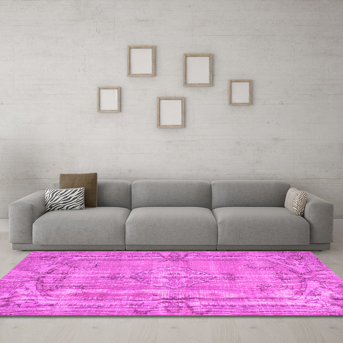 Machine Washable Abstract Pink Contemporary Rug in a Living Room, wshcon734pnk