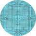 Round Abstract Light Blue Contemporary Rug, con734lblu