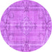 Round Machine Washable Abstract Purple Contemporary Area Rugs, wshcon734pur