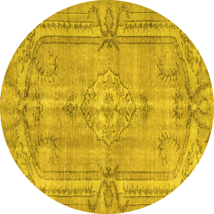 Round Machine Washable Abstract Yellow Contemporary Rug, wshcon734yw