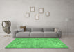 Machine Washable Abstract Emerald Green Contemporary Area Rugs in a Living Room,, wshcon734emgrn