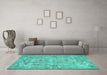 Machine Washable Abstract Turquoise Contemporary Area Rugs in a Living Room,, wshcon734turq