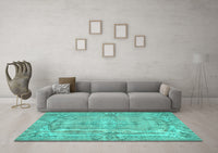 Machine Washable Abstract Turquoise Contemporary Rug, wshcon734turq