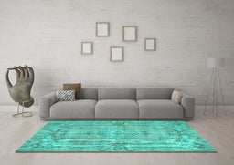 Machine Washable Abstract Turquoise Contemporary Area Rugs in a Living Room,, wshcon734turq