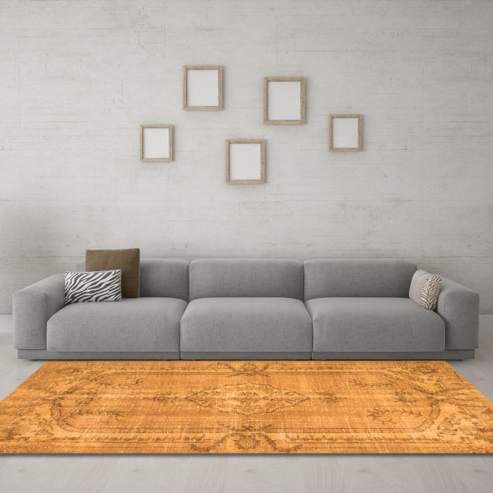Machine Washable Abstract Orange Contemporary Area Rugs in a Living Room, wshcon734org