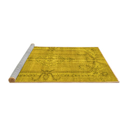 Sideview of Machine Washable Abstract Yellow Contemporary Rug, wshcon734yw