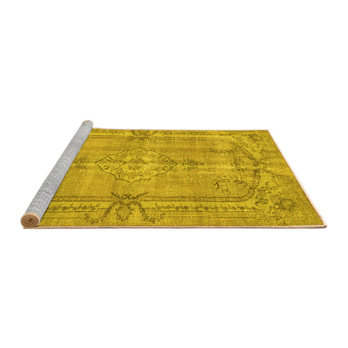 Sideview of Machine Washable Abstract Yellow Contemporary Rug, wshcon734yw
