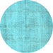 Round Machine Washable Abstract Light Blue Contemporary Rug, wshcon735lblu