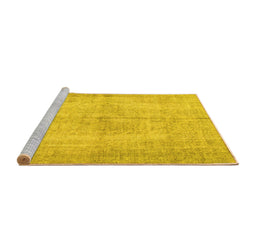 Sideview of Machine Washable Abstract Yellow Contemporary Rug, wshcon735yw