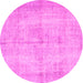 Round Machine Washable Abstract Pink Contemporary Rug, wshcon735pnk