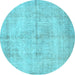 Round Abstract Light Blue Contemporary Rug, con735lblu