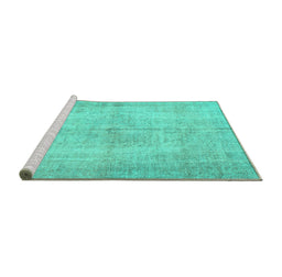 Sideview of Machine Washable Abstract Turquoise Contemporary Area Rugs, wshcon735turq