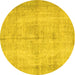 Round Abstract Yellow Contemporary Rug, con735yw