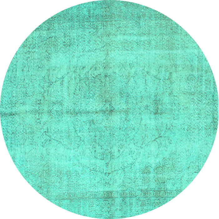 Round Machine Washable Abstract Turquoise Contemporary Area Rugs, wshcon735turq