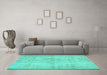 Machine Washable Abstract Turquoise Contemporary Area Rugs in a Living Room,, wshcon735turq