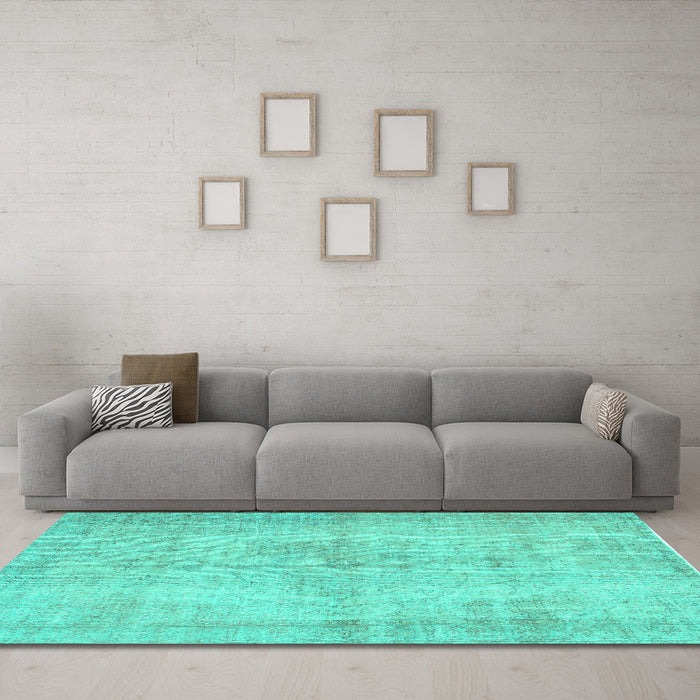 Machine Washable Abstract Turquoise Contemporary Area Rugs in a Living Room,, wshcon735turq