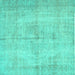 Square Machine Washable Abstract Turquoise Contemporary Area Rugs, wshcon735turq