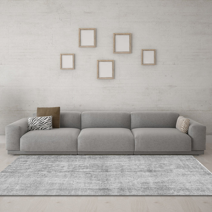 Machine Washable Abstract Gray Contemporary Rug in a Living Room,, wshcon735gry
