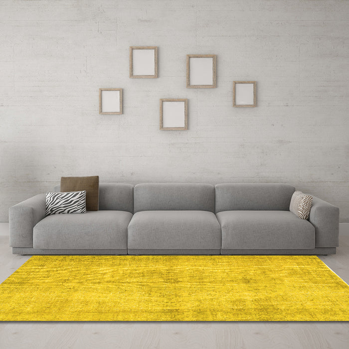 Machine Washable Abstract Yellow Contemporary Rug in a Living Room, wshcon735yw