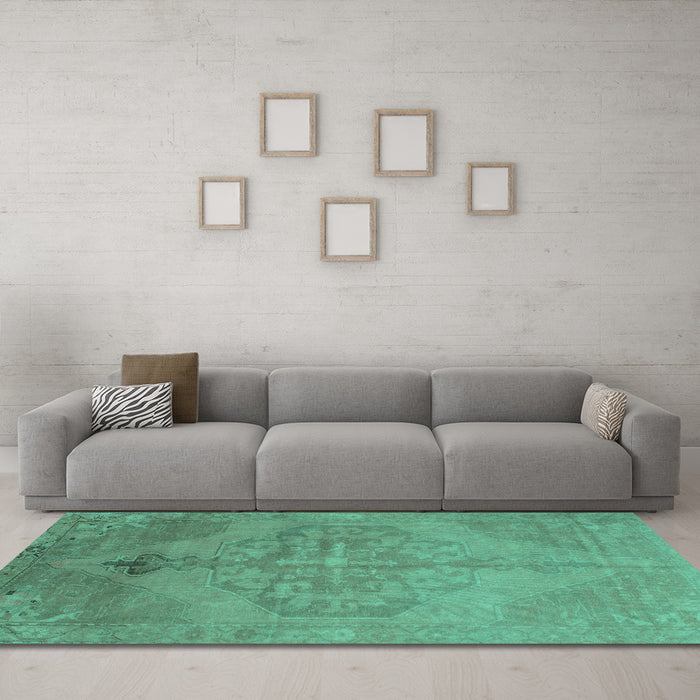 Machine Washable Abstract Turquoise Contemporary Area Rugs in a Living Room,, wshcon736turq