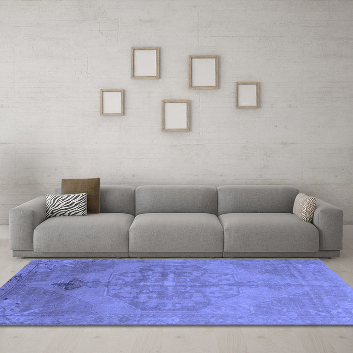 Machine Washable Abstract Blue Contemporary Rug in a Living Room, wshcon736blu