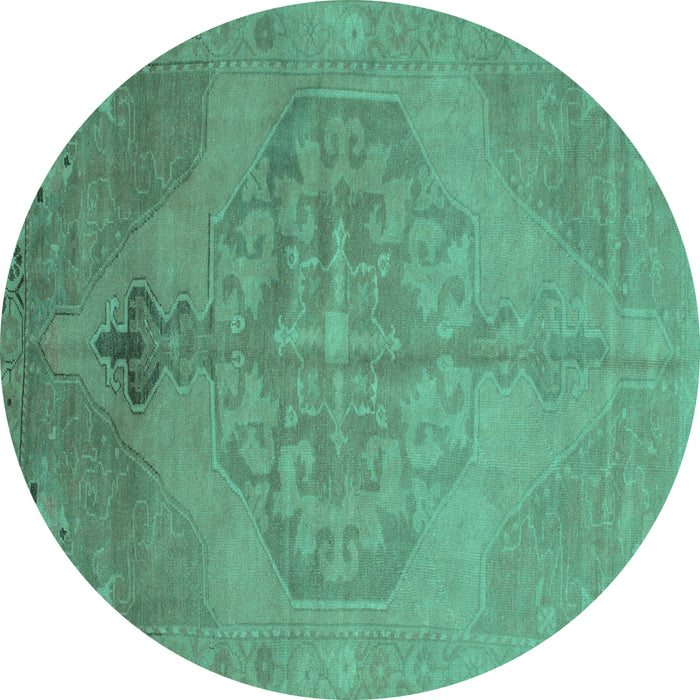 Round Machine Washable Abstract Turquoise Contemporary Area Rugs, wshcon736turq